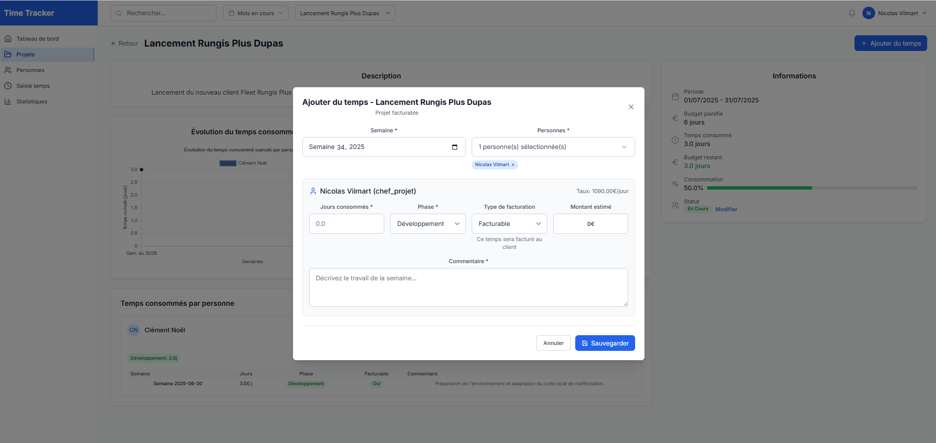 Time Tracker — Saisie de temps consommé